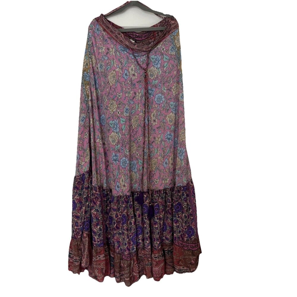 Gold & Silver Paris Floral Boho Maxi Skirt  Size Small Pastel Paisley Peasant